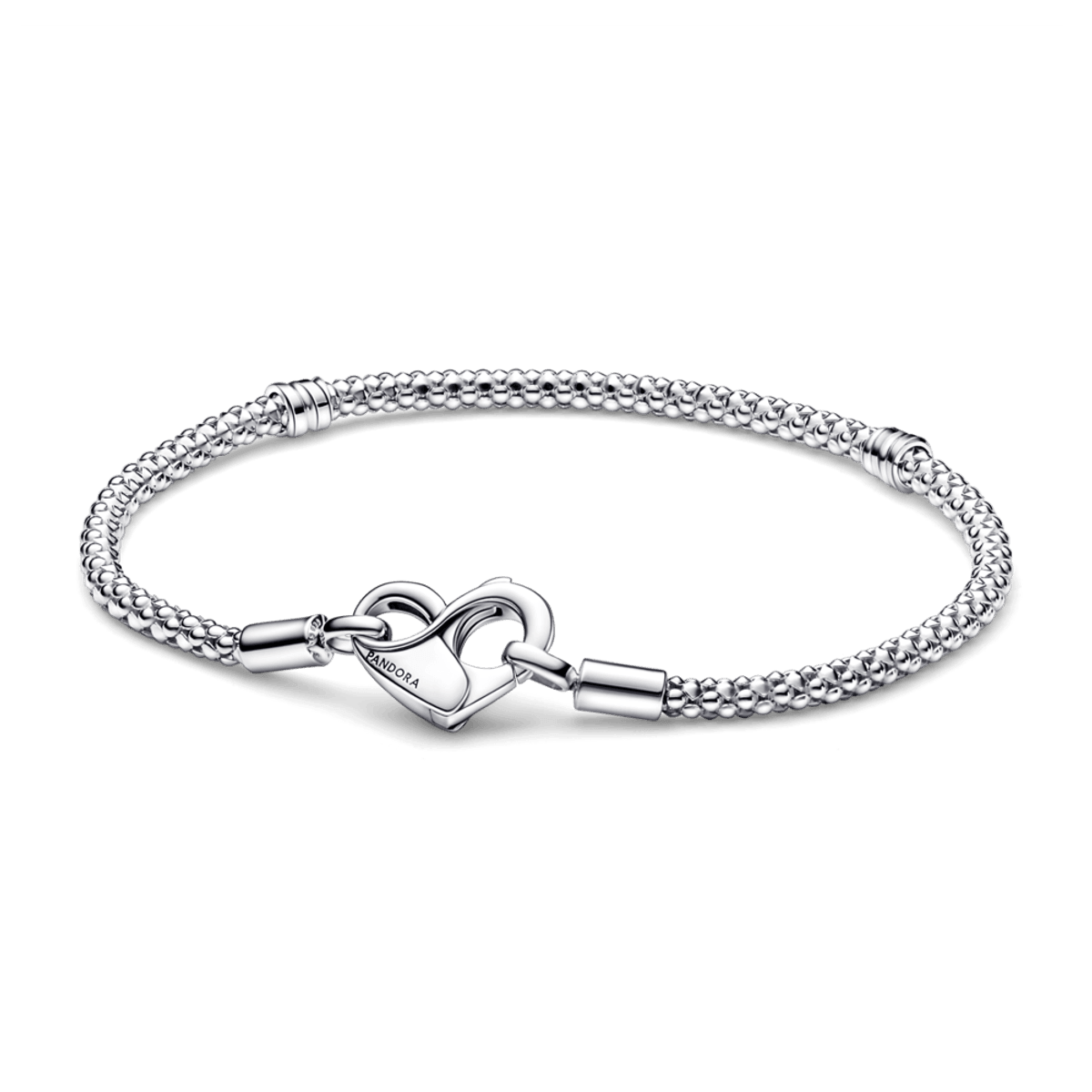Bracelete de Prata Corrente Cravejada e Fecho Coração