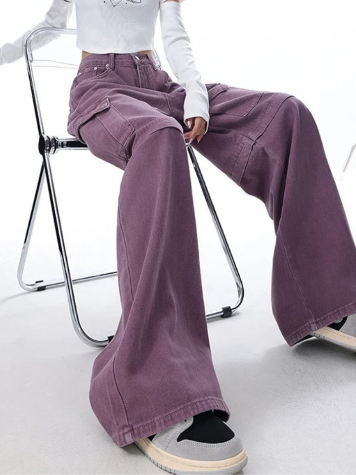 Calça Feminina Jeans Cargo 'Vintage Purple'