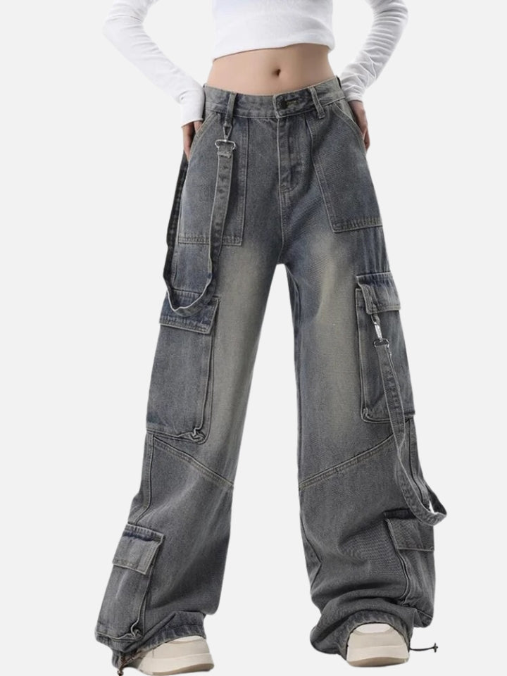 Calça Baggy Feminina Jeans Cinza Loose Fit