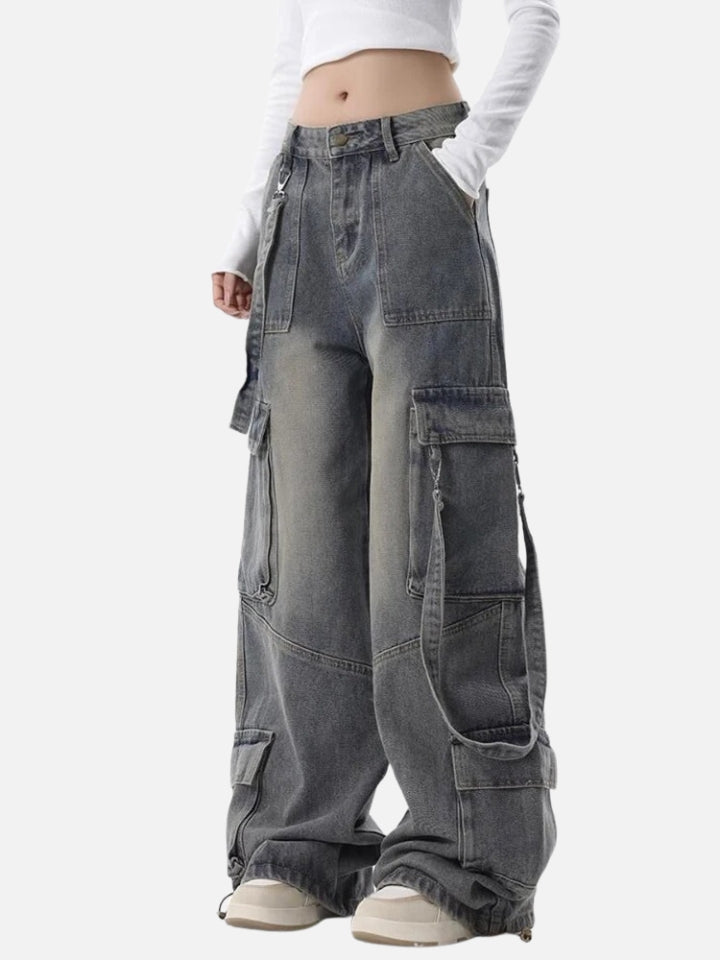 Calça Baggy Feminina Jeans Cinza Loose Fit