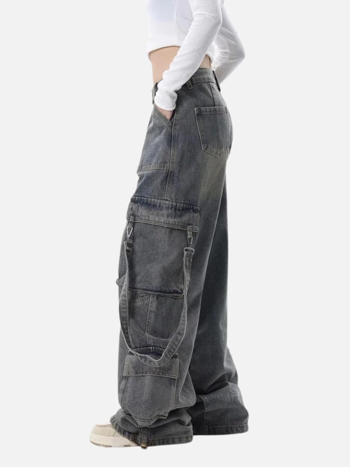 Calça Baggy Feminina Jeans Cinza Loose Fit - QUEIMA DE ESTOQUE