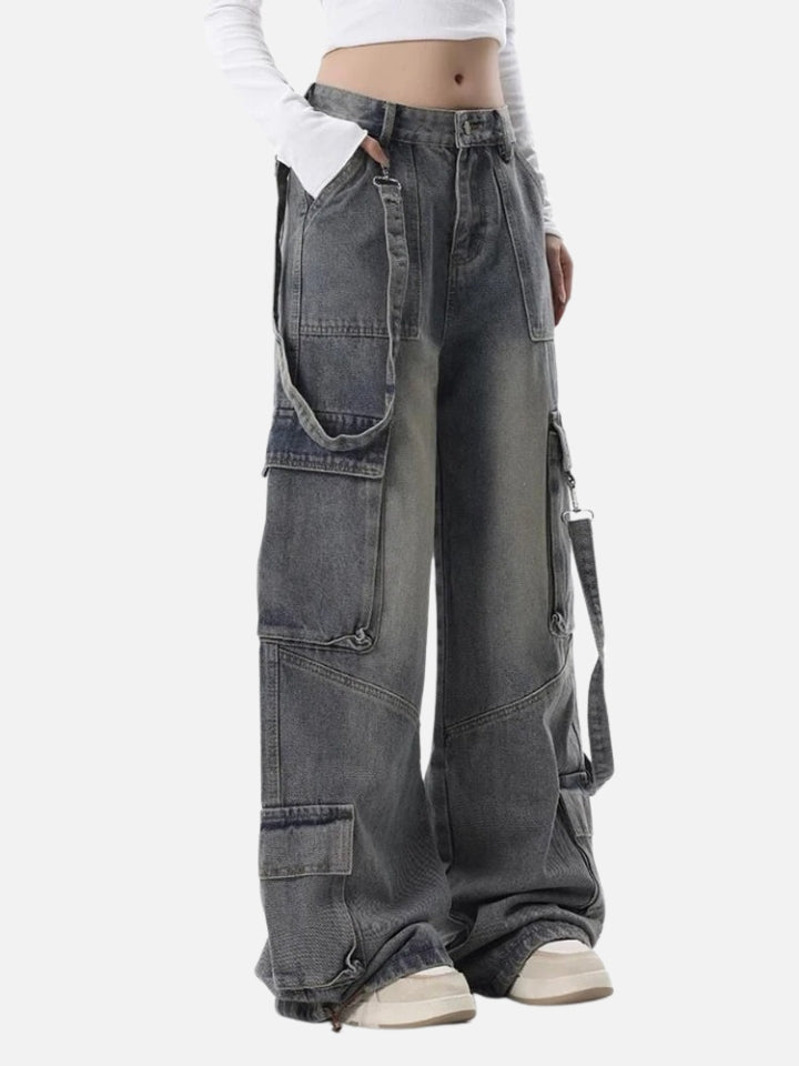 Calça Baggy Feminina Jeans Cinza Loose Fit