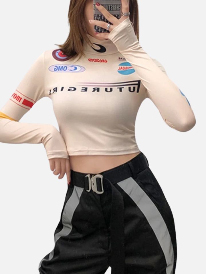 Cropped Feminino Manga Longa Branco 'Future Girl'