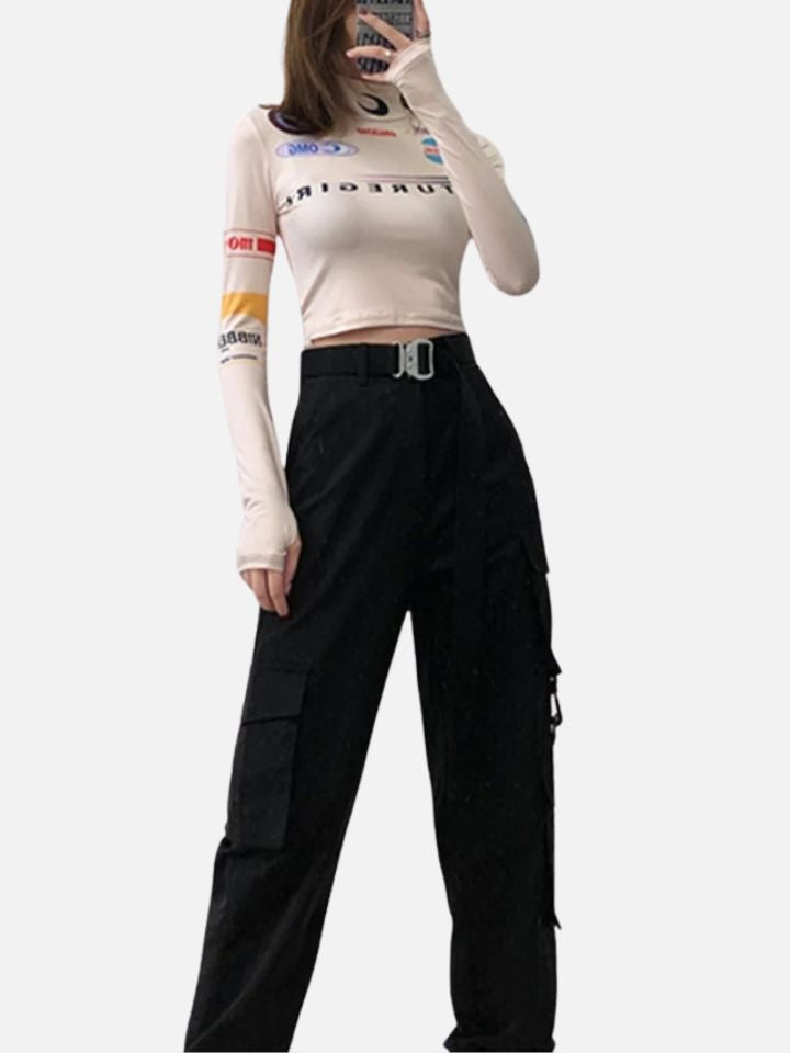 Cropped Feminino Manga Longa Branco 'Future Girl'
