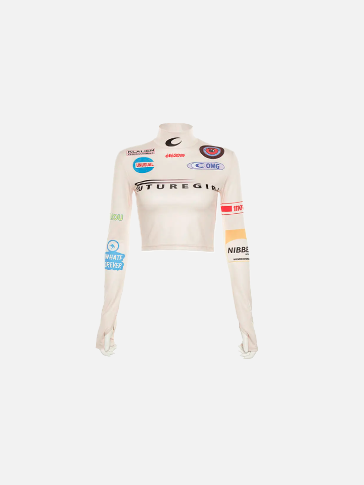 Cropped Feminino Manga Longa Branco 'Future Girl'