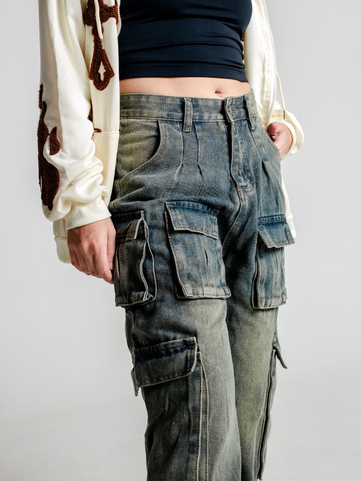 Calça Cargo Feminina Jeans 'High Trendy'