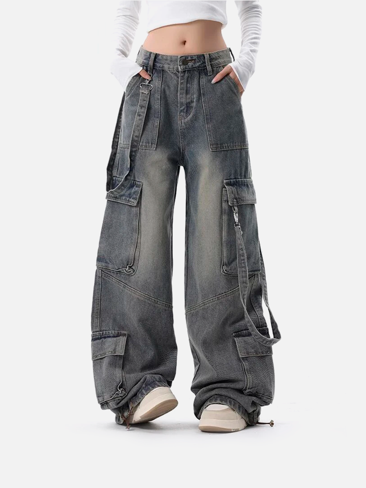 Calça Baggy Feminina Jeans Cinza Loose Fit - QUEIMA DE ESTOQUE