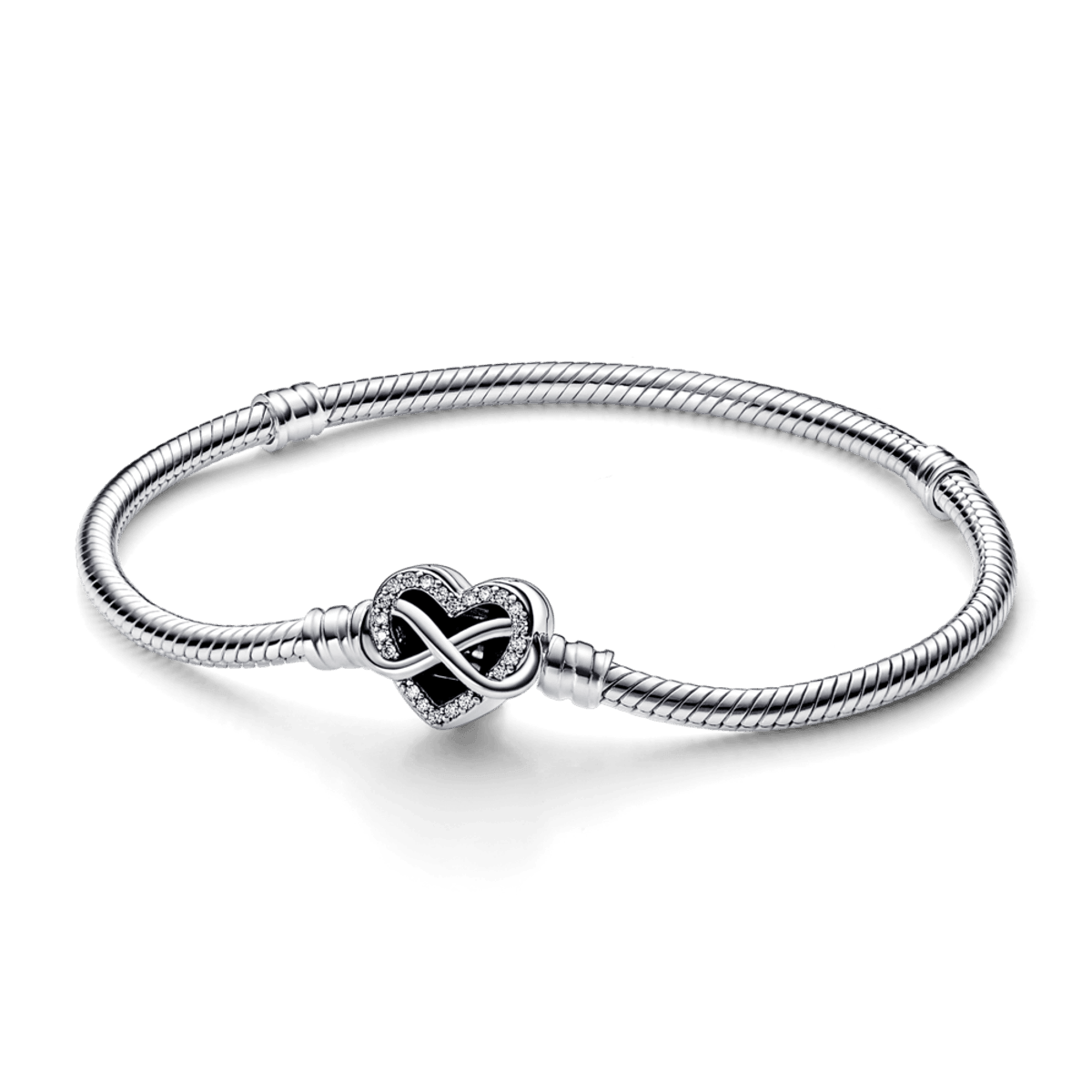 Bracelete Prata em Trama e Fecho Coração Infinito Brilhante Prata 925