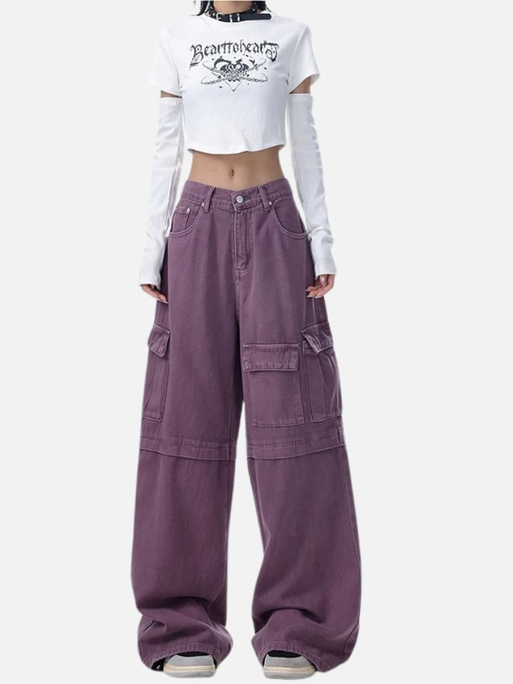 Calça Feminina Jeans Cargo 'Vintage Purple'