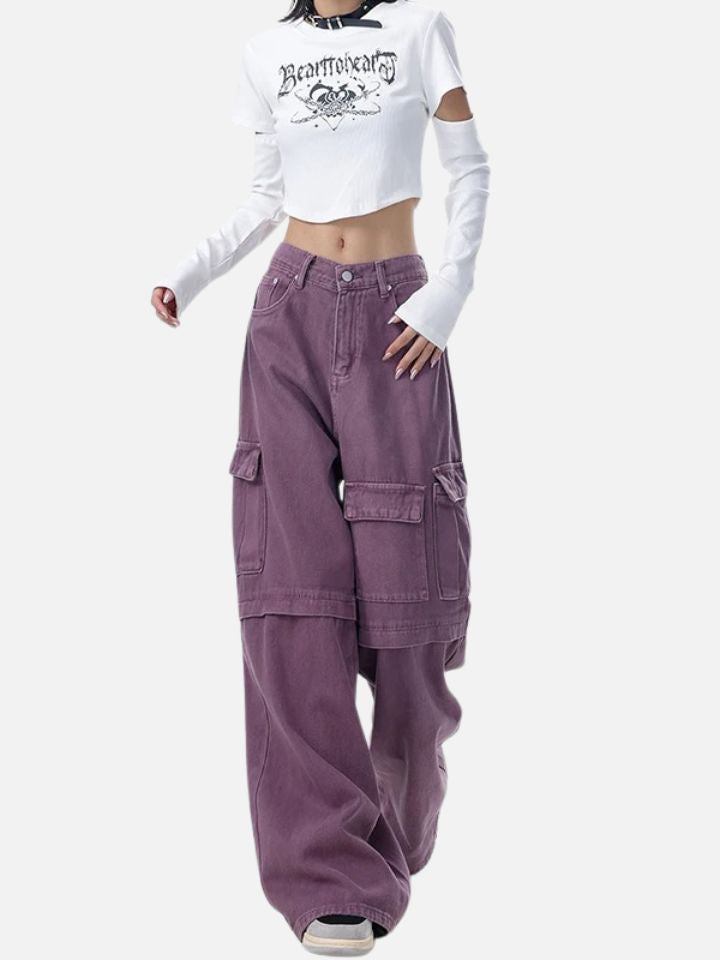 Calça Feminina Jeans Cargo 'Vintage Purple'