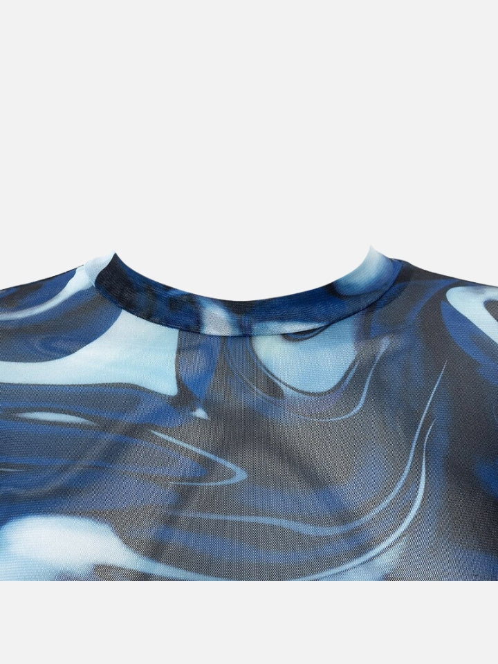 Cropped Feminino Azul de Manga Longa Aqua