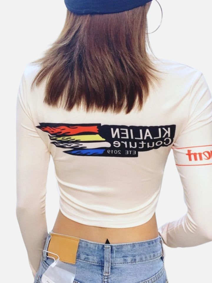 Cropped Feminino Manga Longa Branco 'Future Girl'