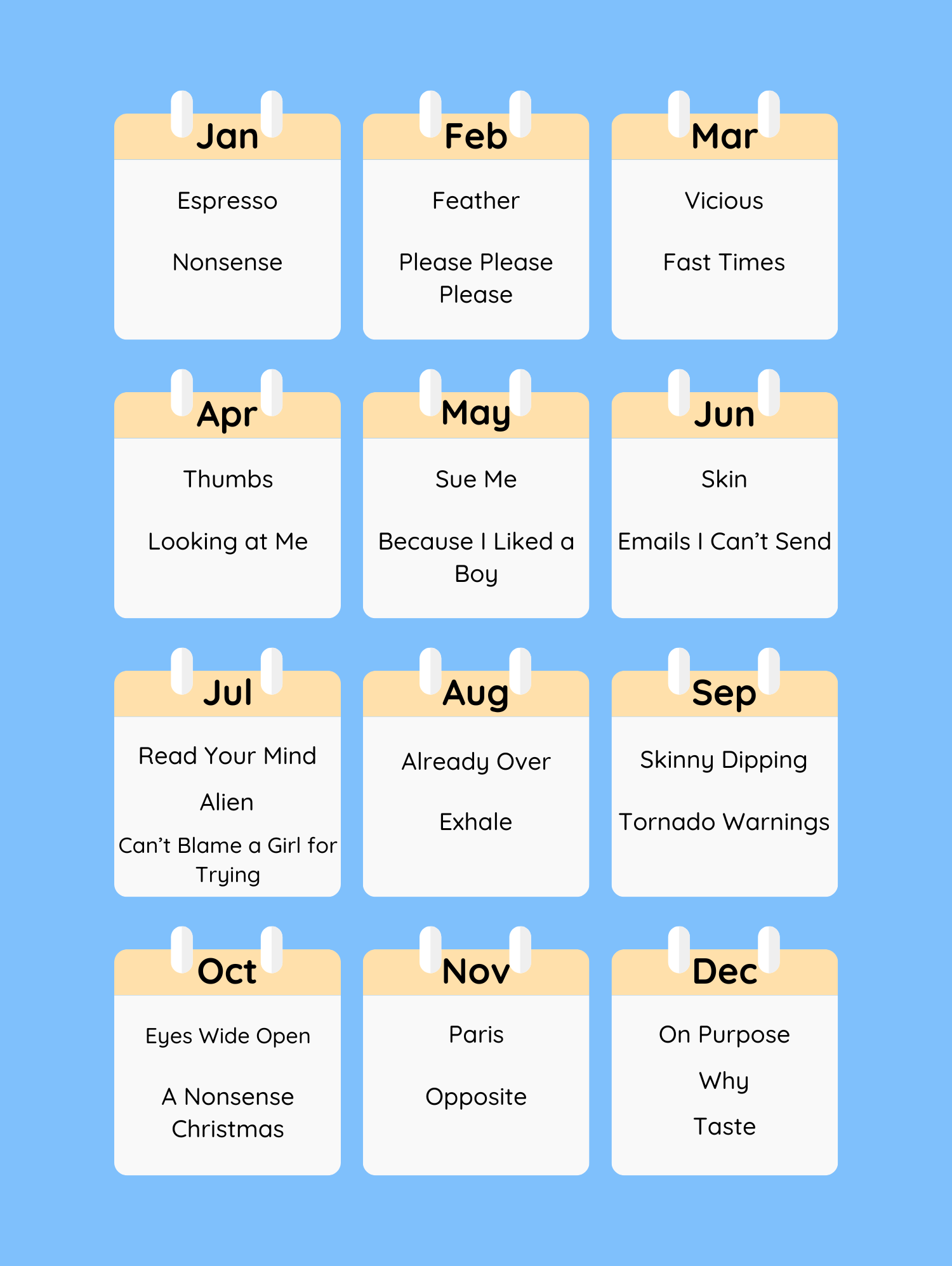 Sabrina Carpenter Piano Calendar 2025